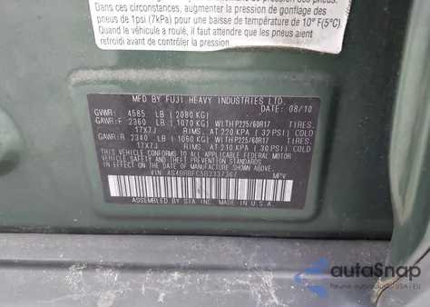 2011 Subaru Outback 2.5I Premium from USA, damaged, VIN 4S4BRBFC5B3337367